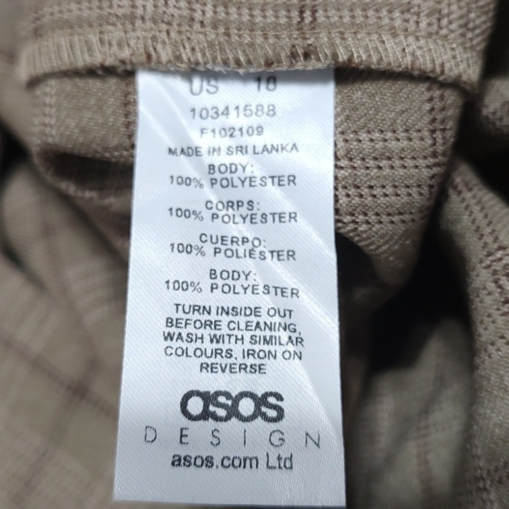 ASOS Curve Tan Plaid Trousers Size 18 - Picture 3 of 5